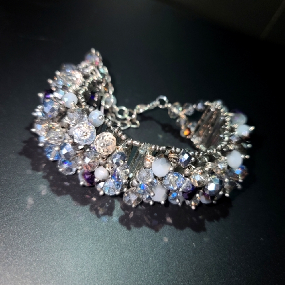 Silver and blue statement beaded bracelet